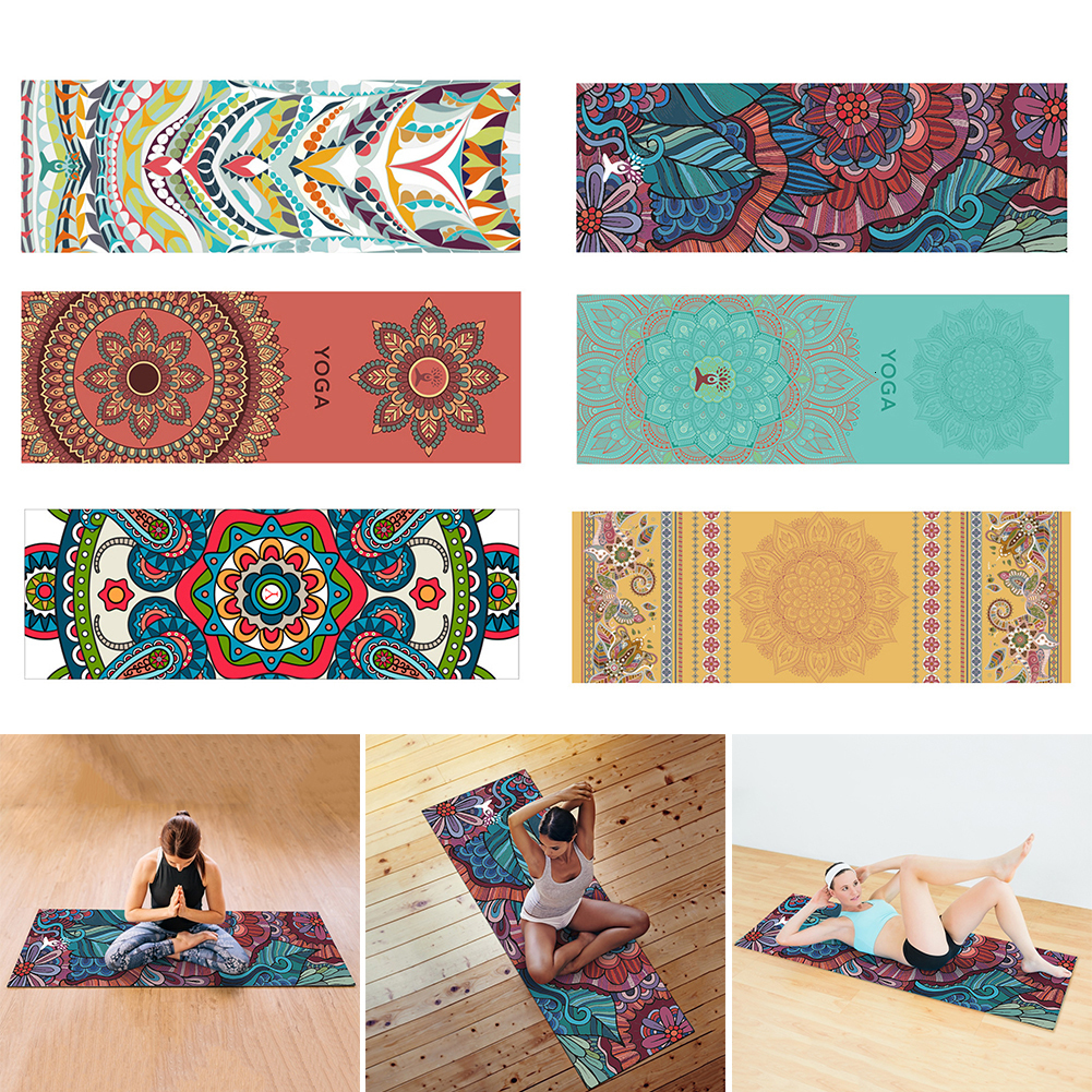 Yoga Mats Yoga Mats Microfiber Yoga Blanket Quick Dry Printed Sports Mat Blanket Non-Slip Foldable Sweat Absorbent Home Gym Indoor Sport Supplies