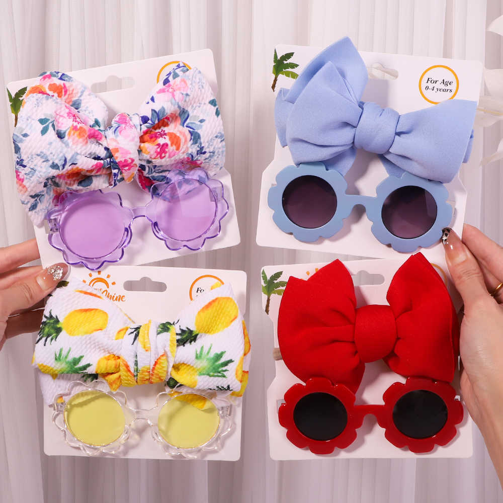 Other 2PCS/Pack Headband Flower Sunglasses Girls Beach Photography Props Toddler Hair Bands Headwear Kids Hair Accessories