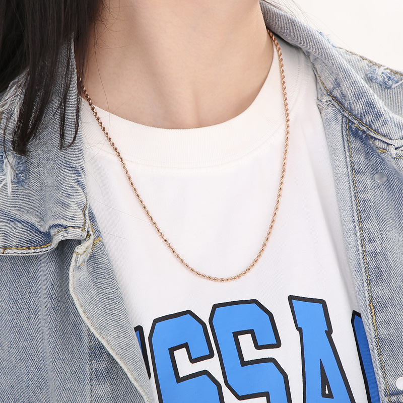 2/3/4/5/6/7/8mm Men Women Fashion Rose Gold Twist Rope Chain Necklaces Hiphop Stainless Steel Waterproof Chains Choker Necklace Jewelry