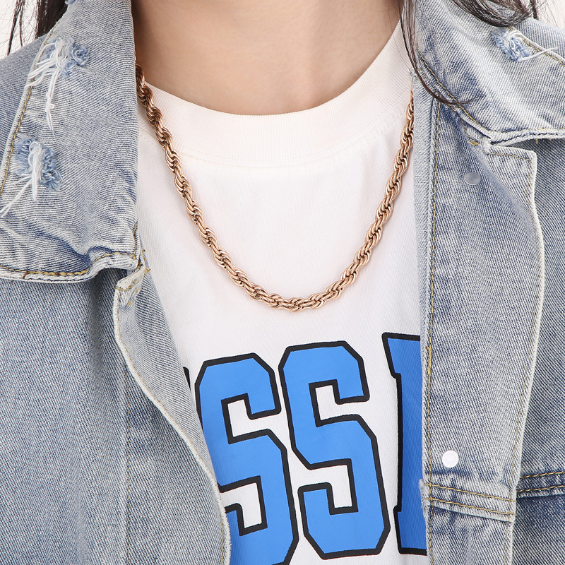 2/3/4/5/6/7/8mm Men Women Fashion Rose Gold Twist Rope Chain Necklaces Hiphop Stainless Steel Waterproof Chains Choker Necklace Jewelry