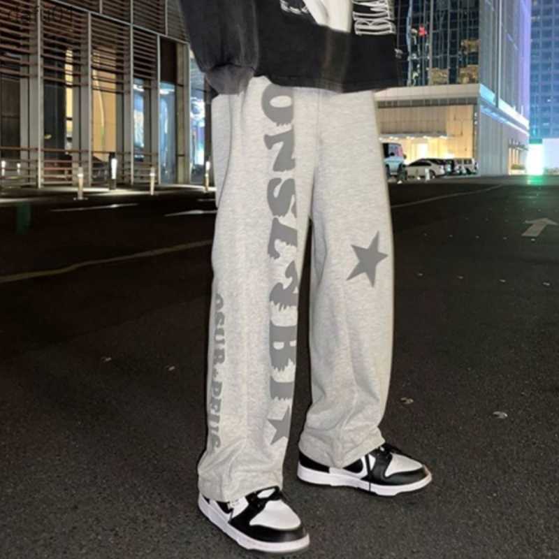 Hip Hop Mens Pants Joggers Sweatpants High Street Casual Wide Leg Pants Straight Baggy Print Y2k Streetwear Male New Trousers L230520