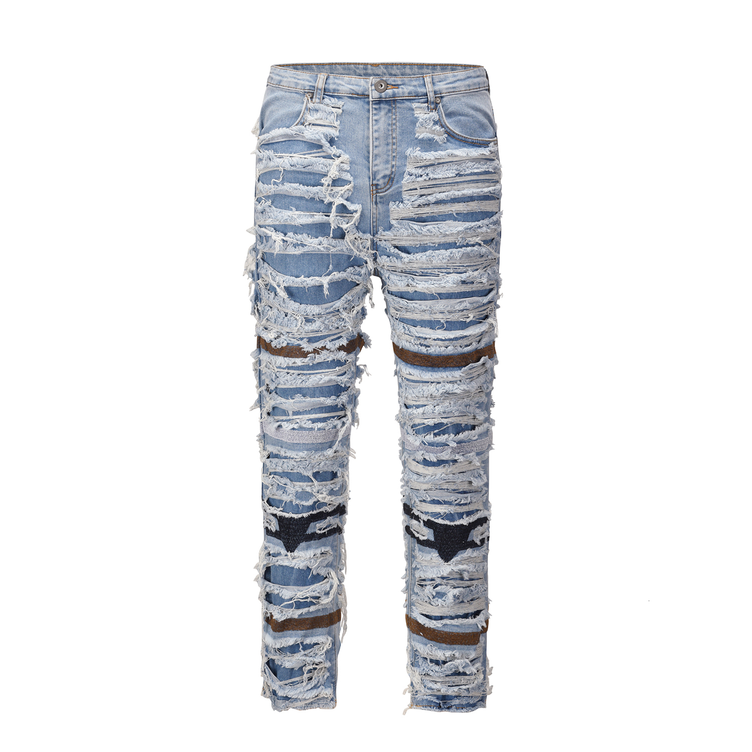 Mens Jeans Y2k Pleated Slim Ripped Washed Distressed Seasons Streetwear Hip Hop Big Destroyed Biker Skinny Denim for Male 230606