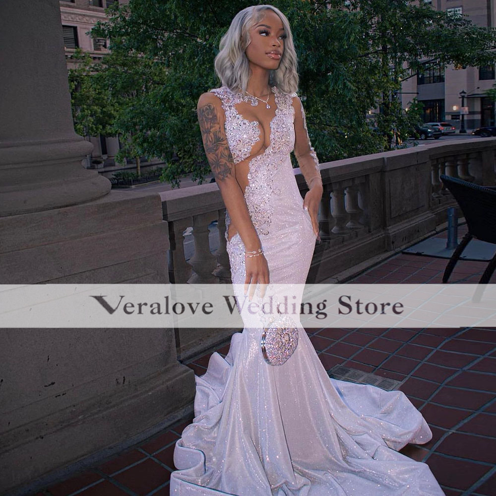 Sexy 2k23 Prom Dress Mermaid Sparkly Sequins African Formal Occasion Party Dresses Evening Gala Met Gowns