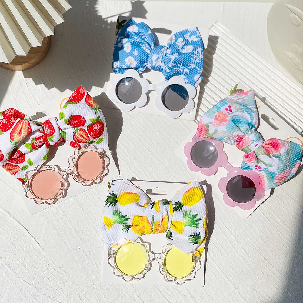 Other 2PCS/Pack Headband Flower Sunglasses Girls Beach Photography Props Toddler Hair Bands Headwear Kids Hair Accessories