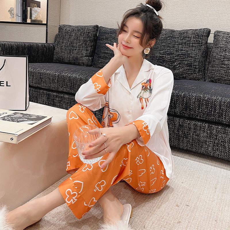 Women's Sleepwear 2023 Ice Silk Pajamas Female Graffiti Girl Printing Comfortable For Women, Green 
Women's Sleepwear 2023 Ice Silk Pajamas Female Graffiti Girl Printing Comfortable For Women, Green