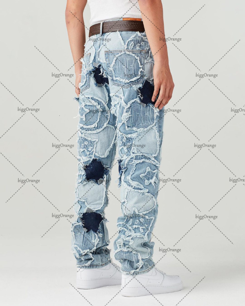 Mens Jeans American High Street Trendy Washed Star Moon Oversized Men Y2K Gothic Rock Waist Loose Wide Leg Straight Pants 230606