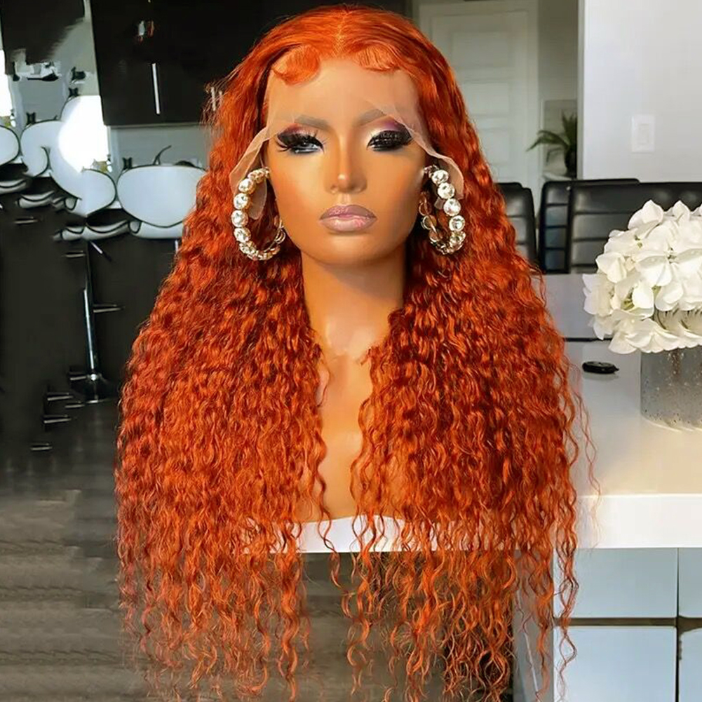 Free Part Ginger Lace Front Human Hair Wigs 13x4 HD Lace Frontal Wig Colored Brazilian 13x4 Deep Wave Frontal Wig Synthetic Heat Resistant