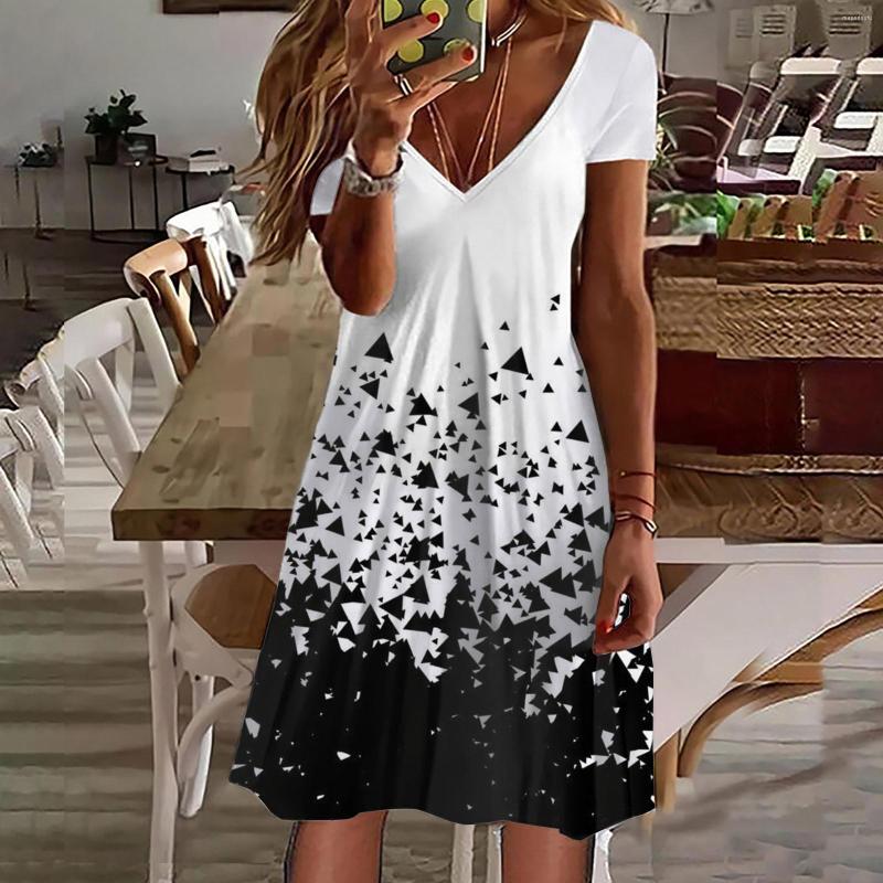 Casual Dresses Elegant For Women Short Sleeve V Neck Floral Print Dress Formal Occasion Woman Clothing