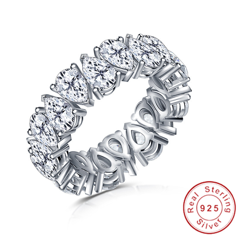 Eternity Band ring Pear cut AAAAA cz Silver Color Engagement Wedding Rings for women Bridal Fine Party Jewelry Gift