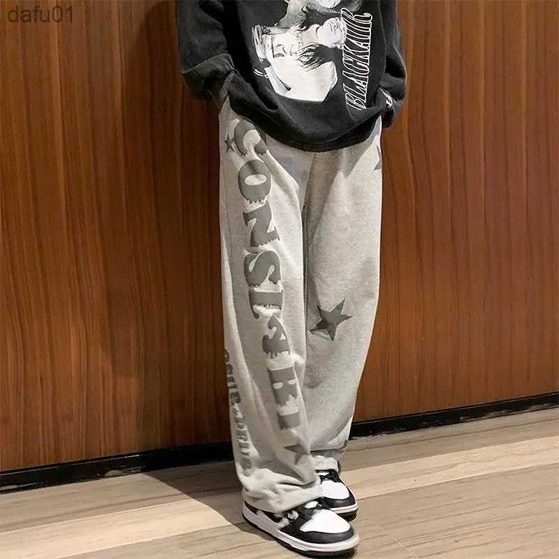 Hip Hop Mens Pants Joggers Sweatpants High Street Casual Wide Leg Pants Straight Baggy Print Y2k Streetwear Male New Trousers L230520