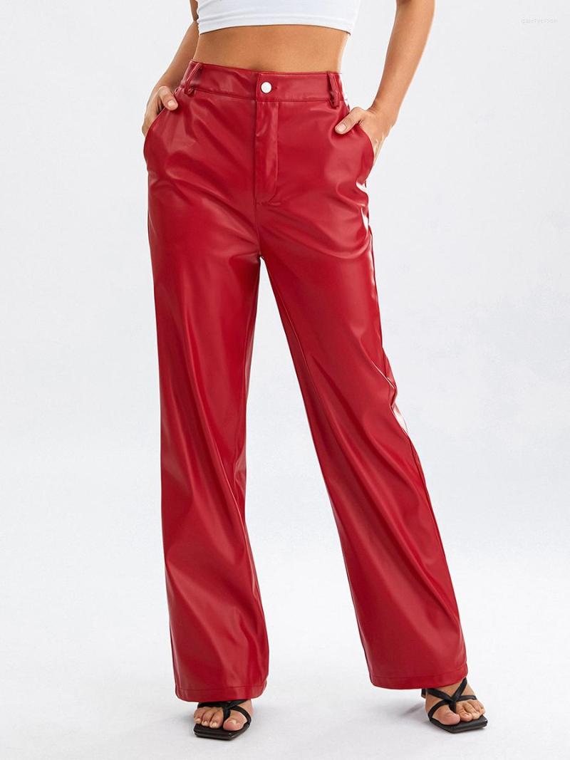 Women' Pants Women Loose Style PU Leather Trousers With Pockets Solid Color High Waist Straight-leg Brown/ Black/Green/Red
Women' Pants Women Loose Style PU Leather Trousers With Pockets Solid Color High Waist Straight-leg Brown/ Black/Green/Red