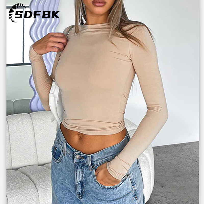 Women's T-Shirt Long Sleeve Y2K Slim Fit Shirt Women Casual Streetwear Basic Tee Fashion Cropped Tops O Neck Sexy Skinny Solid Ladies T Shirts 23