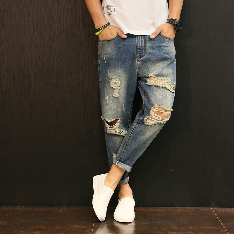 Mens Jeans Men Baggy Ripped hole denim pants Male Distressed Harem Oversize 42 Hip Hop Cropped jean Do old Style Joggers A60504 230606