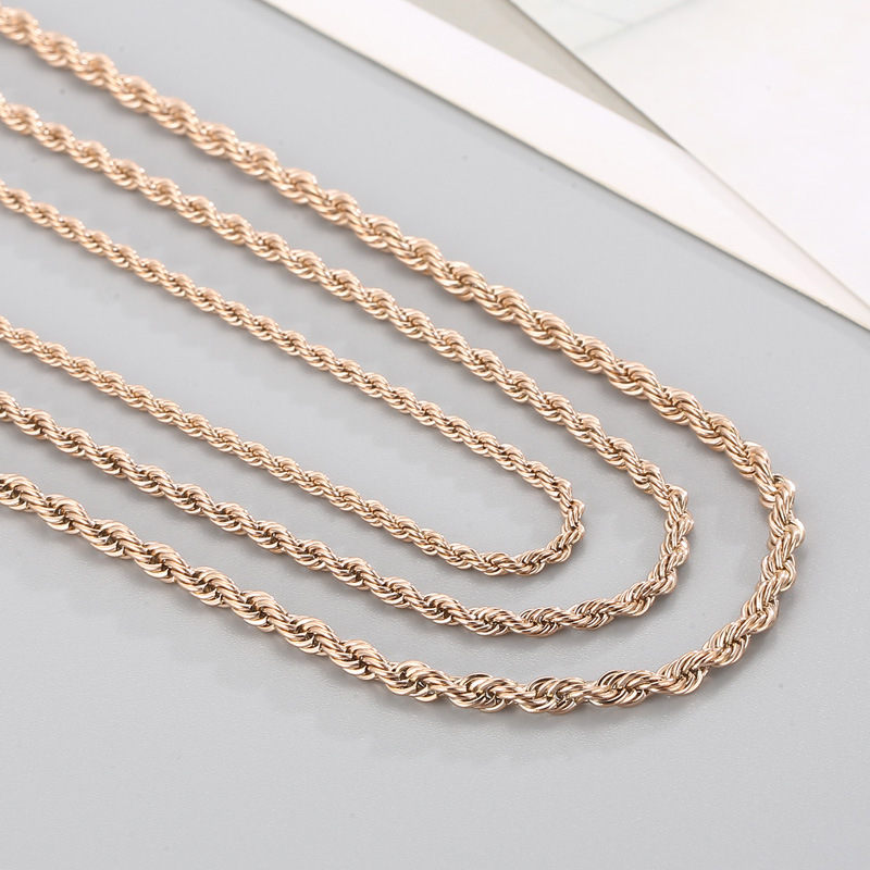 2/3/4/5/6/7/8mm Men Women Fashion Rose Gold Twist Rope Chain Necklaces Hiphop Stainless Steel Waterproof Chains Choker Necklace Jewelry