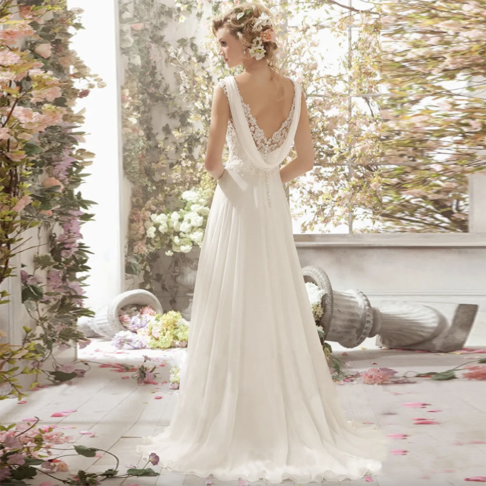 ALine Wedding Dresses Lace Boho Wedding Dresses 2023 Sheer Back Beach Bohemian Chiffon Bride Dress Wedding Gowns Plus Size 6092
