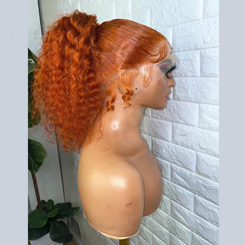 Free Part Ginger Lace Front Human Hair Wigs 13x4 HD Lace Frontal Wig Colored Brazilian 13x4 Deep Wave Frontal Wig Synthetic Heat Resistant