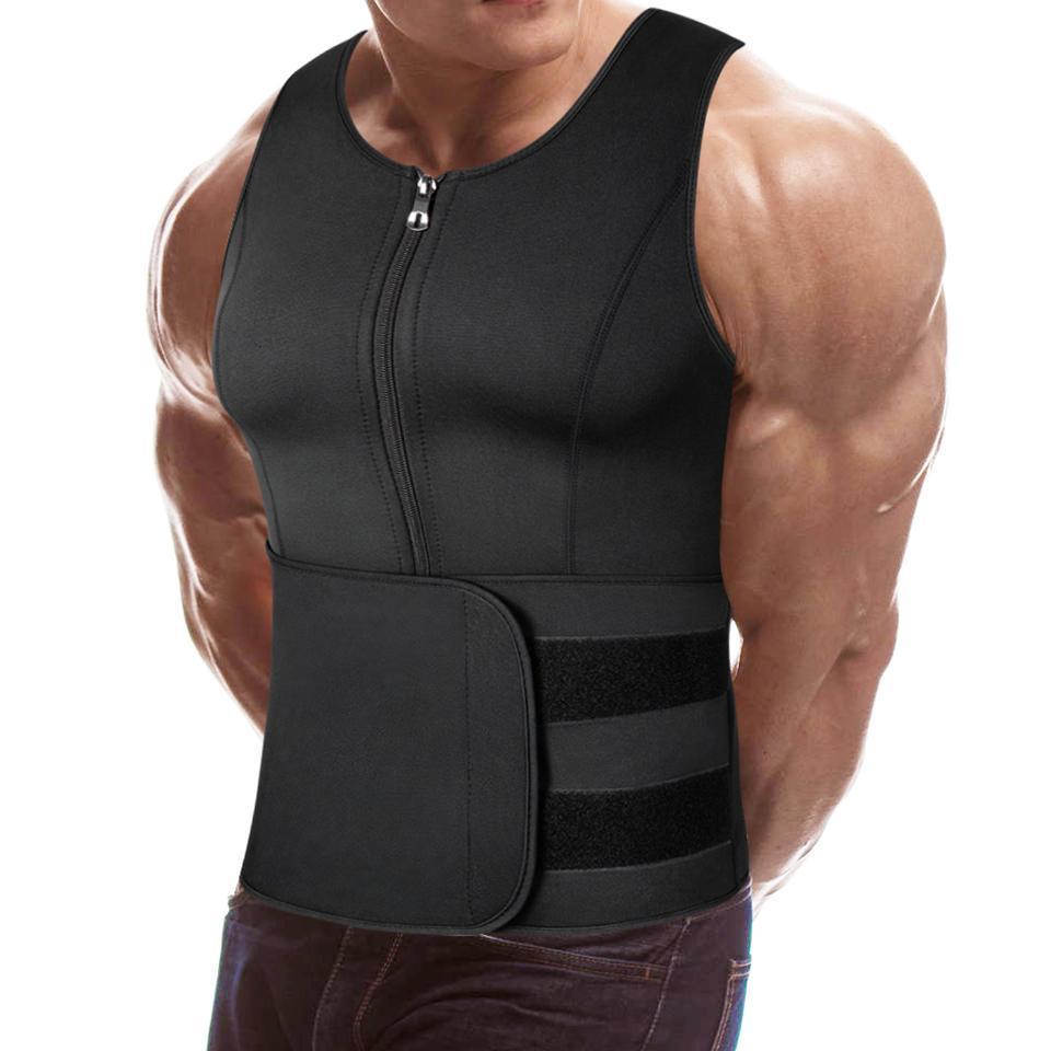Men's Body Shapers Men Sauna Sweat Zipper Vest Neoprene Corset Waist Trainer Vest Body Shaper Workout Tank Tops Compression Shirt 230606