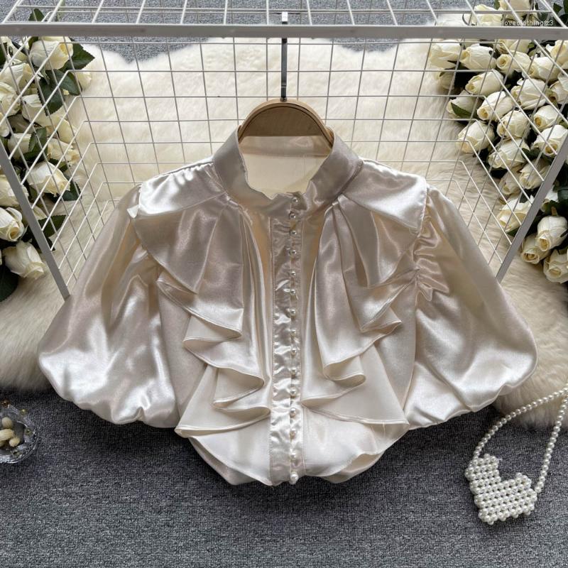 Women's Blouses WDMSNA French Style Puff Sleeve Shirt Women's Summer Loose Standing Neck Satin Women Ruffle Edge Panel Short Top, Pink
Women's Blouses WDMSNA French Style Puff Sleeve Shirt Women's Summer Loose Standing Neck Satin Women Ruffle Edge Panel Short Top, Pink
