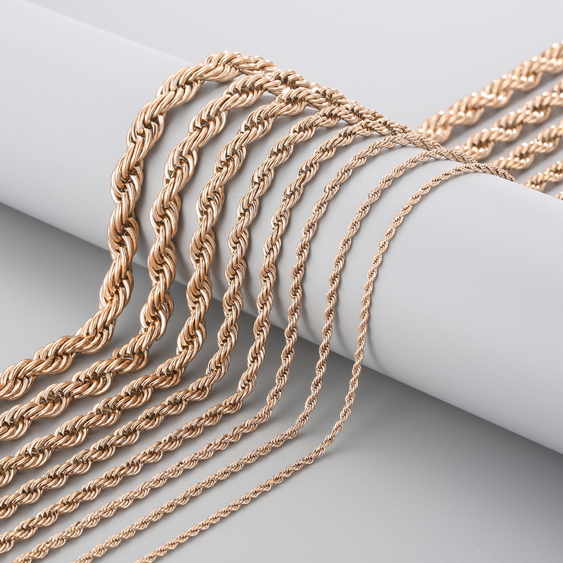 2/3/4/5/6/7/8mm Men Women Fashion Rose Gold Twist Rope Chain Necklaces Hiphop Stainless Steel Waterproof Chains Choker Necklace Jewelry