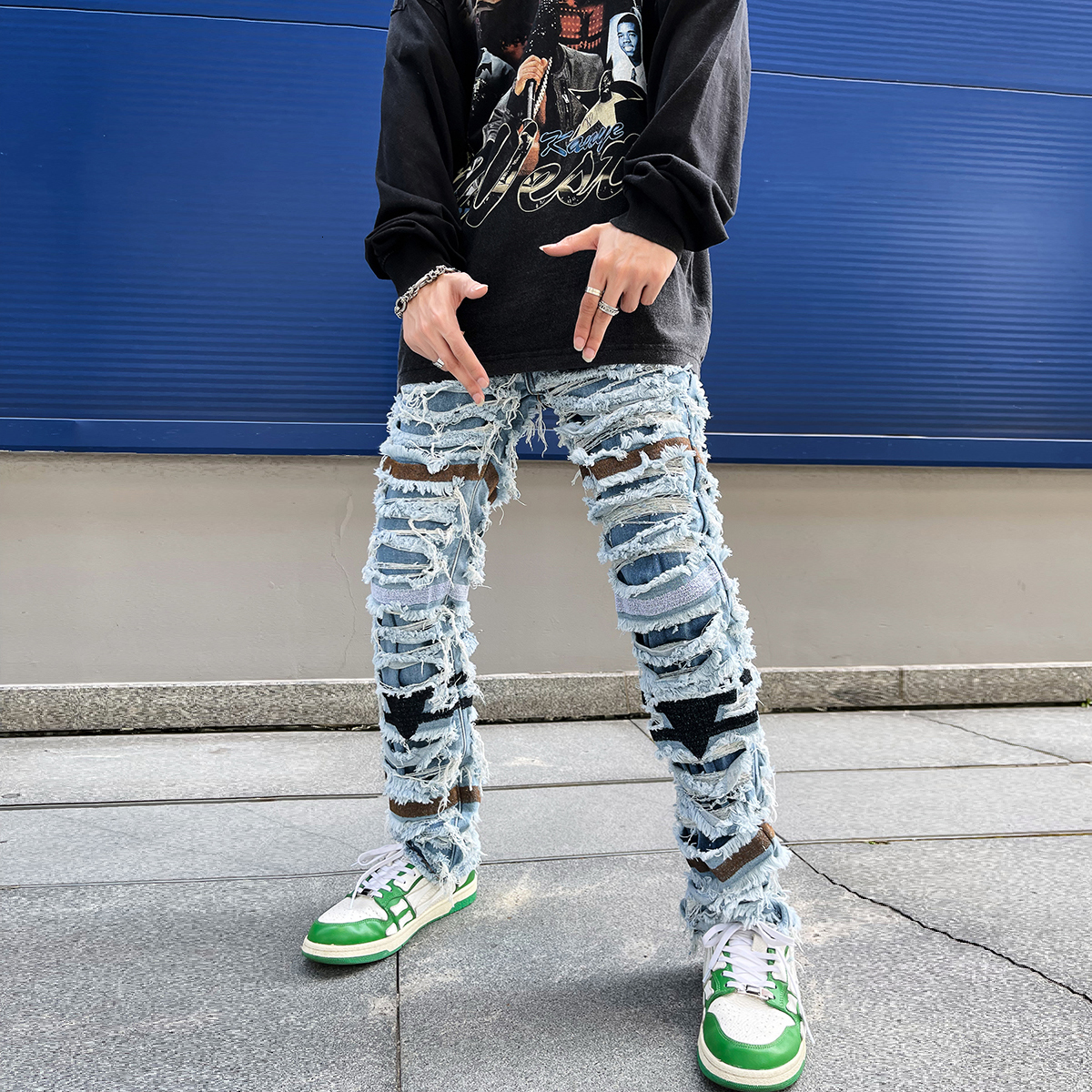 Mens Jeans Y2k Pleated Slim Ripped Washed Distressed Seasons Streetwear Hip Hop Big Destroyed Biker Skinny Denim for Male 230606