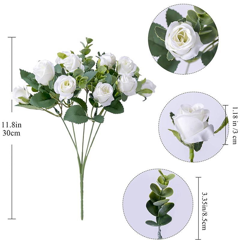Artificial Flower Silk Rose white Eucalyptus leaves Peony Bouquet Fake Flower for Wedding Table Party Vase Home Decor