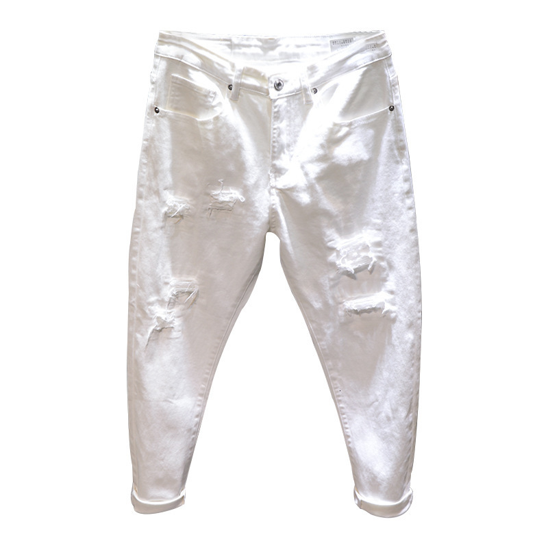 Mens Jeans White Men Allmatch Fashion Ripped Hole Slim Stretch Harem Pants Comfortable Male Streetwear Denim Trousers 230606