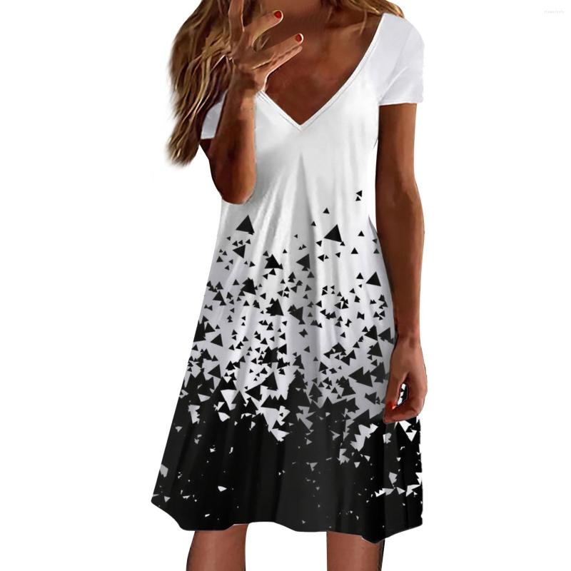 Casual Dresses Elegant For Women Short Sleeve V Neck Floral Print Dress Formal Occasion Woman Clothing