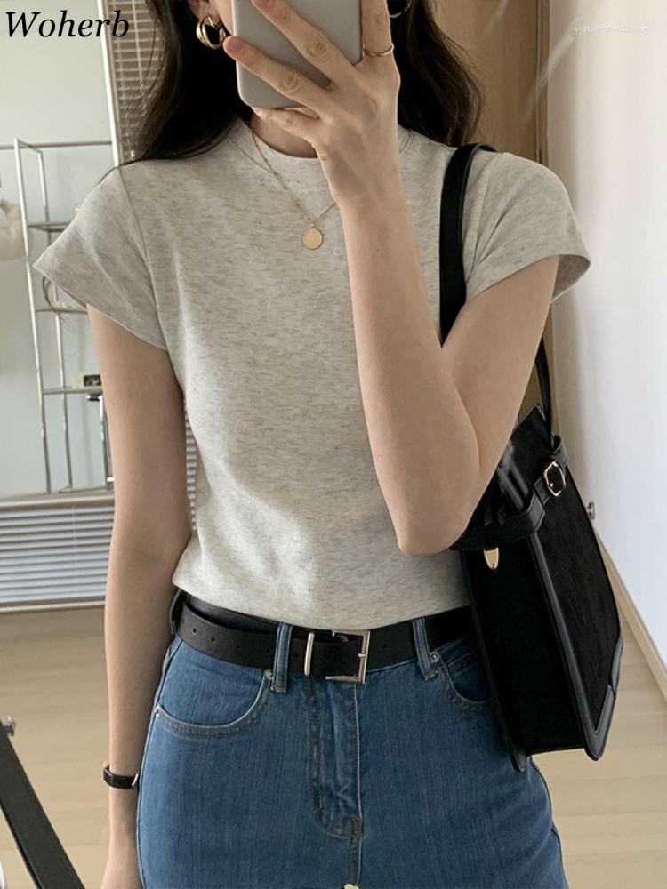 Women' T Shirts Woherb Solid Woman Tshirts 2023 For Women O Neck Shirt Sleeve Tees Y2k Tops Slim Casual Temperament Ropa Mujer, Black 
Women' T Shirts Woherb Solid Woman Tshirts 2023 For Women O Neck Shirt Sleeve Tees Y2k Tops Slim Casual Temperament Ropa Mujer, Black