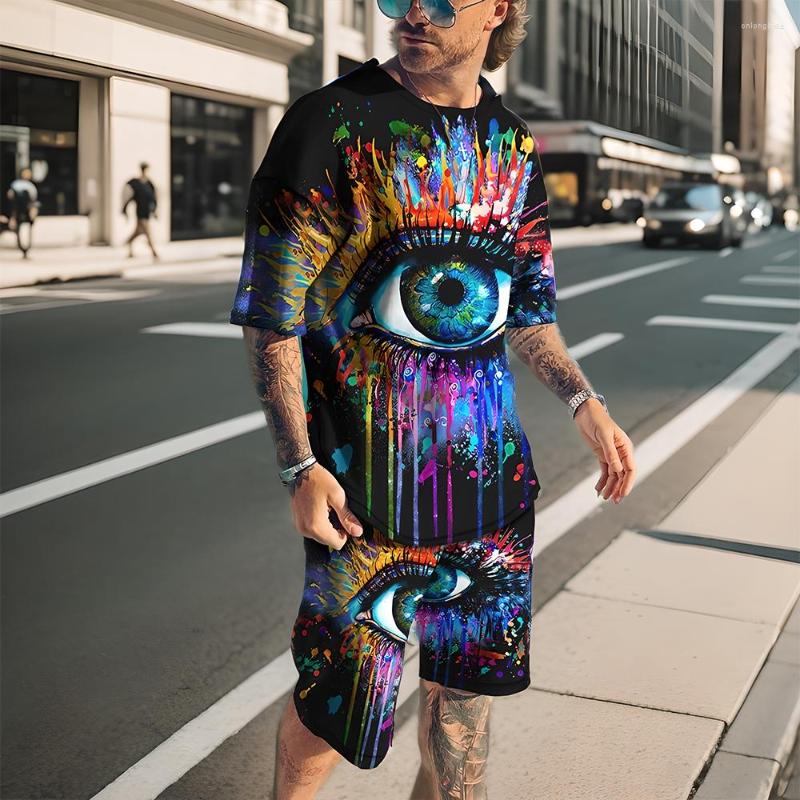 CNLONGBIDA Mens Tracksuits Summer Fashion Tracksuit Mens Suit Casual Beach Shorts Set 3D Print Short Sleeve T Shirt Round Neck Clothing 2 Piece
