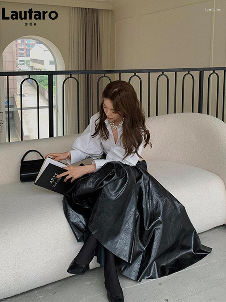Skirts Lautaro Spring Autumn Chic Black Shiny Patent Pu Leather Maxi Pleated Skirt Women High Waist Long Luxury Designer Clothes 2023
Skirts Lautaro Spring Autumn Chic Black Shiny Patent Pu Leather Maxi Pleated Skirt Women High Waist Long Luxury Designer Clothes 2023