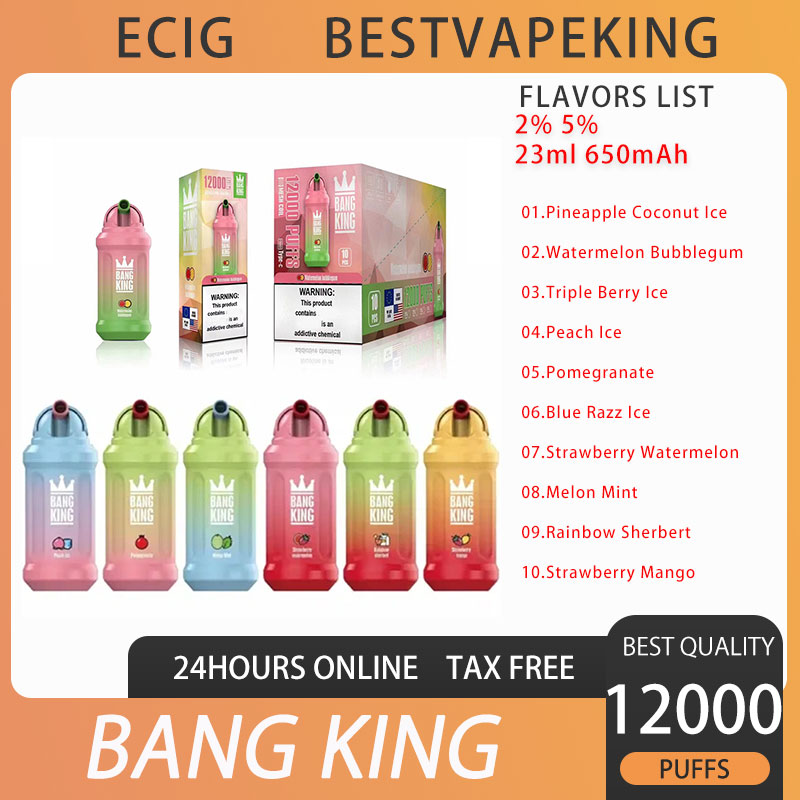 Bang King 12000 Puffs Disposable E Cigarette Vape Pen 0% 2% 3% 5% Vaporizer 650mAh 23ml 10 Flavors Rechargeable battery VS KULX 8000
Bang King 12000 Puffs Disposable E Cigarette Vape Pen 0% 2% 3% 5% Vaporizer 650mAh 23ml 10 Flavors Rechargeable battery VS KULX 8000