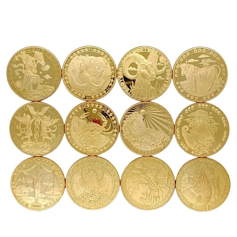 Wholesale 12 Constellations Gold Plated Physical Commemorative Coin Collectible Gift Antique Commemorative Coins Party Favor gift