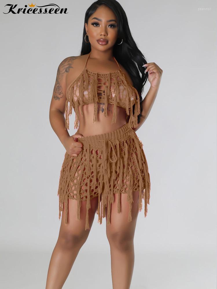 Women' Tracksuits Kricesseen Sexy Solid Knitted Tassel Shorts Set Women Halter Bandage Backless Top And Suit Night Clubwear Matching, Black
Women' Tracksuits Kricesseen Sexy Solid Knitted Tassel Shorts Set Women Halter Bandage Backless Top And Suit Night Clubwear Matching, Black