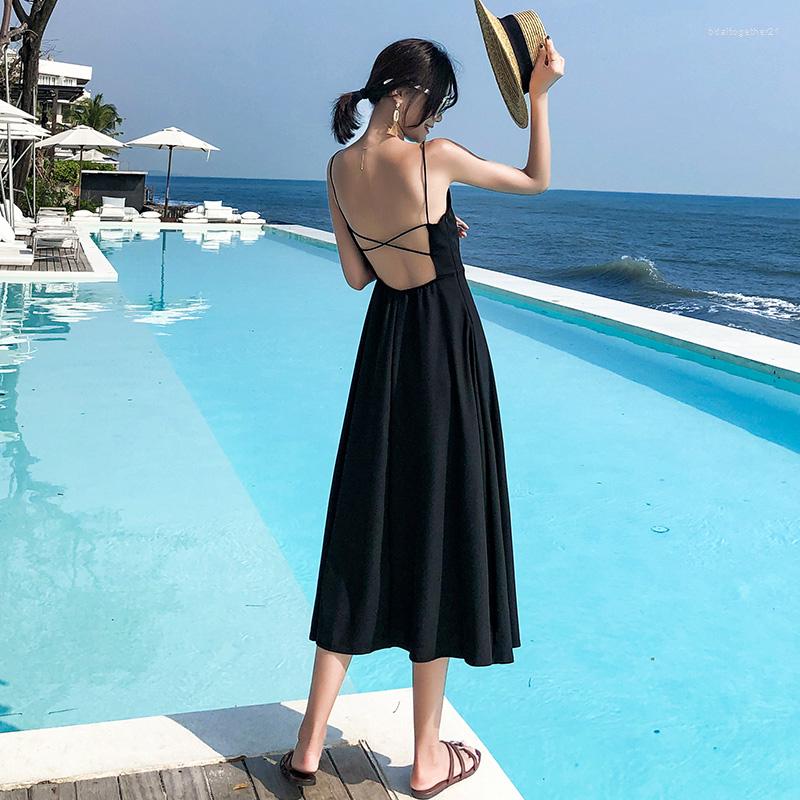 Casual Dresses Korean Runway 2 Colors Summer Women Black Backless Straps Sundress Female Fairy Elegant Party Vacation Long Beach Dress
Casual Dresses Korean Runway 2 Colors Summer Women Black Backless Straps Sundress Female Fairy Elegant Party Vacation Long Beach Dress