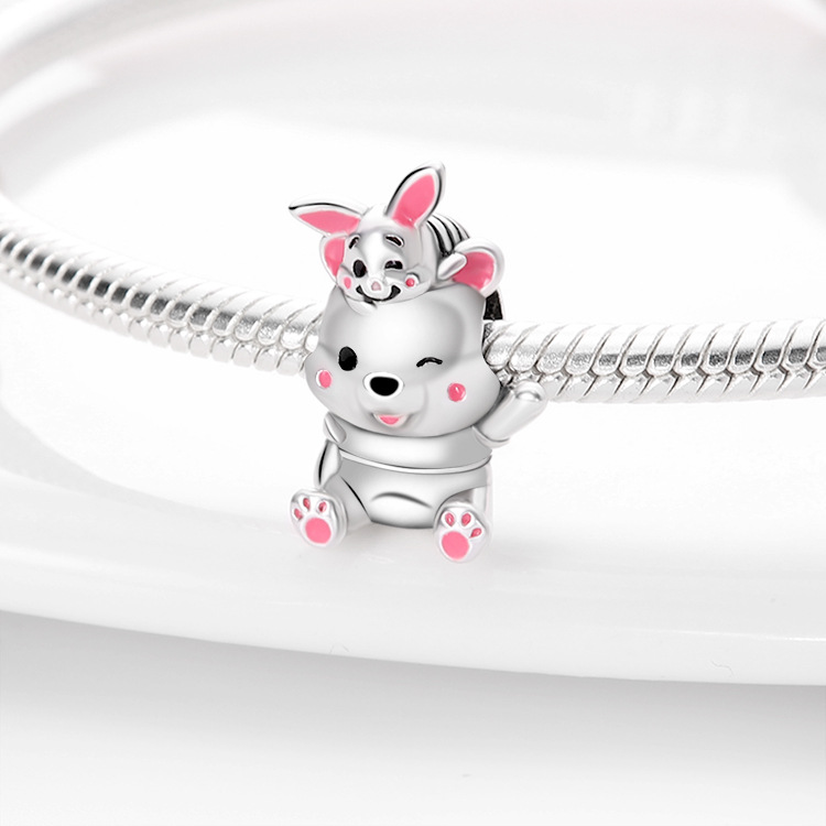 925 Sterling Silver Dangle Charm Bracelet Cute Pink Girl Fashion DIY Bracelet Pendant Pearl Silver Jewelry Free Delivery