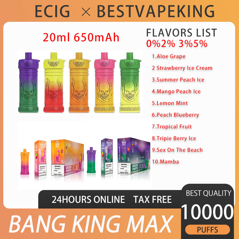 Bang King Max 10000 Puffs Disposable E Cigarette Vape pen 650mah Rechargeable Battery 20ml 0% 2% 3% 5% 10 Flavors Strength Device vs kulx 10000
Bang King Max 10000 Puffs Disposable E Cigarette Vape pen 650mah Rechargeable Battery 20ml 0% 2% 3% 5% 10 Flavors Strength Device vs kulx 10000
