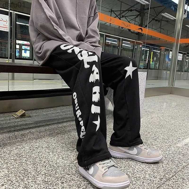 Hip Hop Mens Pants Joggers Sweatpants High Street Casual Wide Leg Pants Straight Baggy Print Y2k Streetwear Male New Trousers L230520
