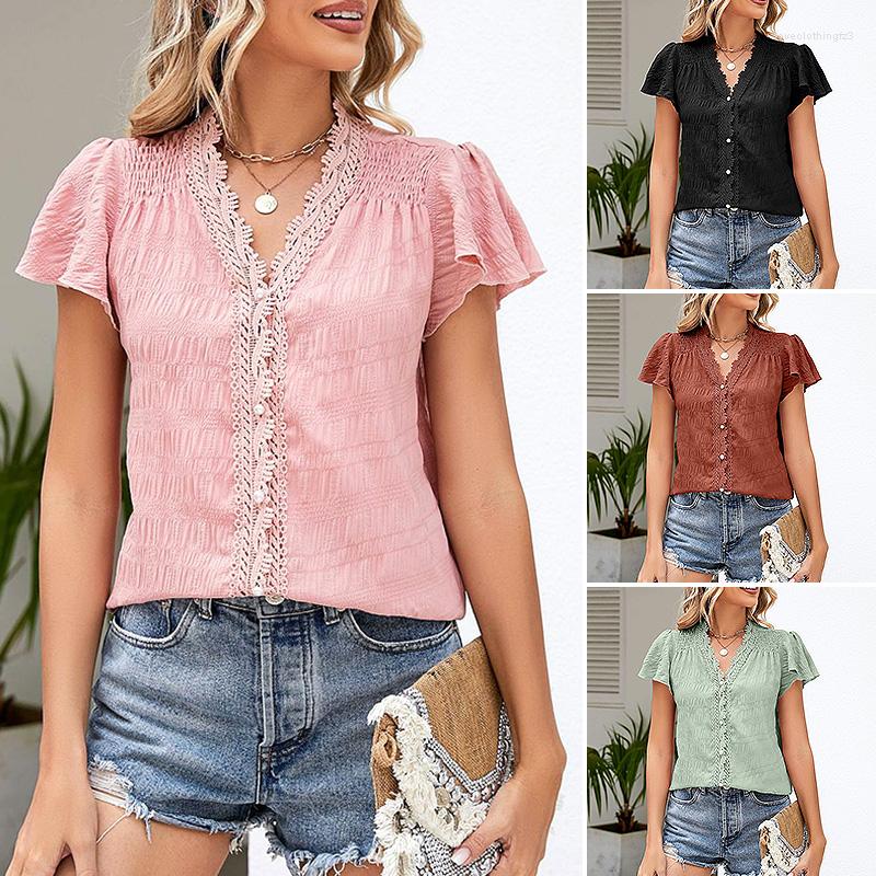Women's Blouses Elegant Lace Border Blouse Shirts Women Summer Short Sleeve V Neck Single-Breasted Tops Fashion Office Lady Casual Blusa, Red
Women's Blouses Elegant Lace Border Blouse Shirts Women Summer Short Sleeve V Neck Single-Breasted Tops Fashion Office Lady Casual Blusa, Red