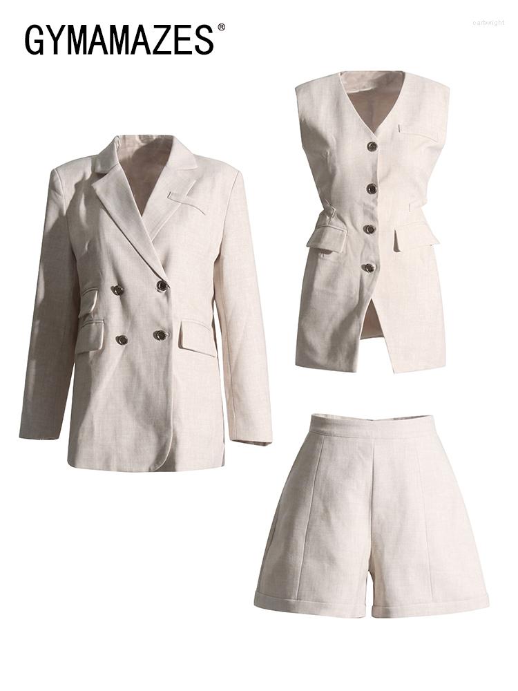 Women's Tracksuits GYMAMAZES Solid Three Piece Set For Women Lapel Long Sleeve Blazer V Neck Sleeveless Vest High Waist Shorts Summer Female, Beige
Women's Tracksuits GYMAMAZES Solid Three Piece Set For Women Lapel Long Sleeve Blazer V Neck Sleeveless Vest High Waist Shorts Summer Female, Beige