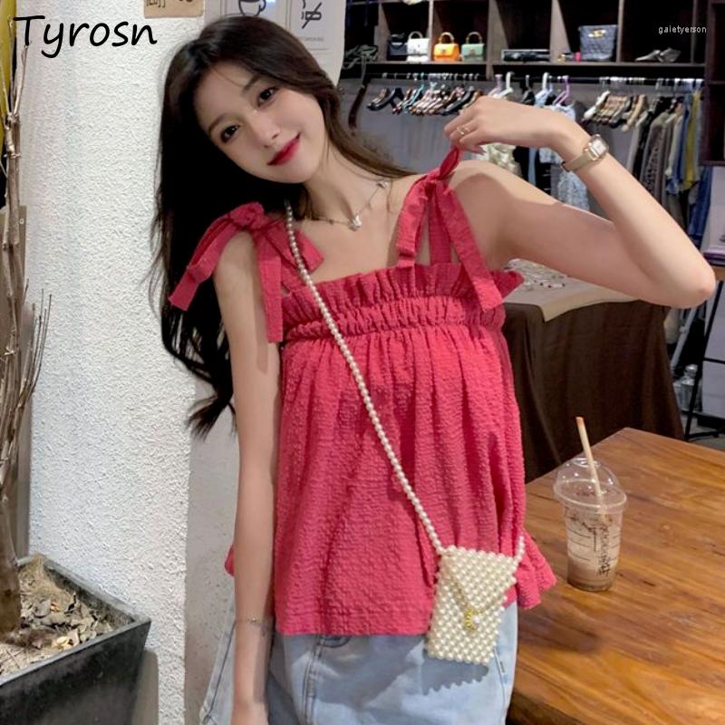 

Women' Tanks Camisole Women Bandage Special Summer Solid All-match Korean Style Loose Sweet Cute Simple Girlish Daily Students Cozy Casual, Blue