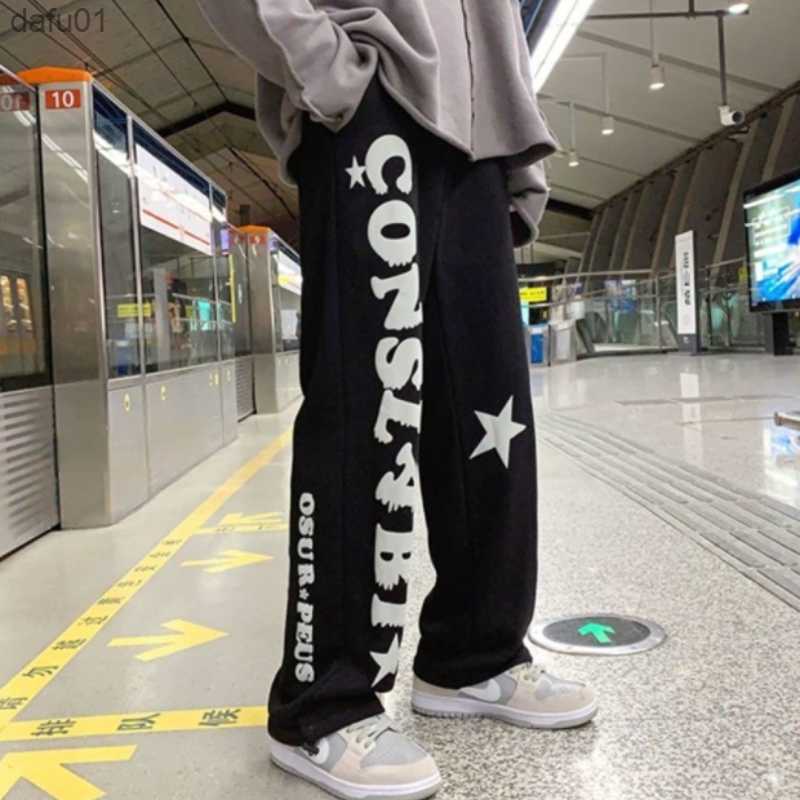 Hip Hop Mens Pants Joggers Sweatpants High Street Casual Wide Leg Pants Straight Baggy Print Y2k Streetwear Male New Trousers L230520