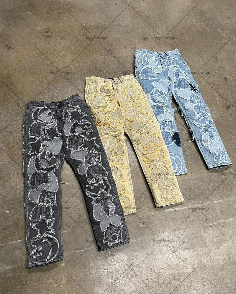 Mens Jeans American High Street Trendy Washed Star Moon Oversized Men Y2K Gothic Rock Waist Loose Wide Leg Straight Pants 230606