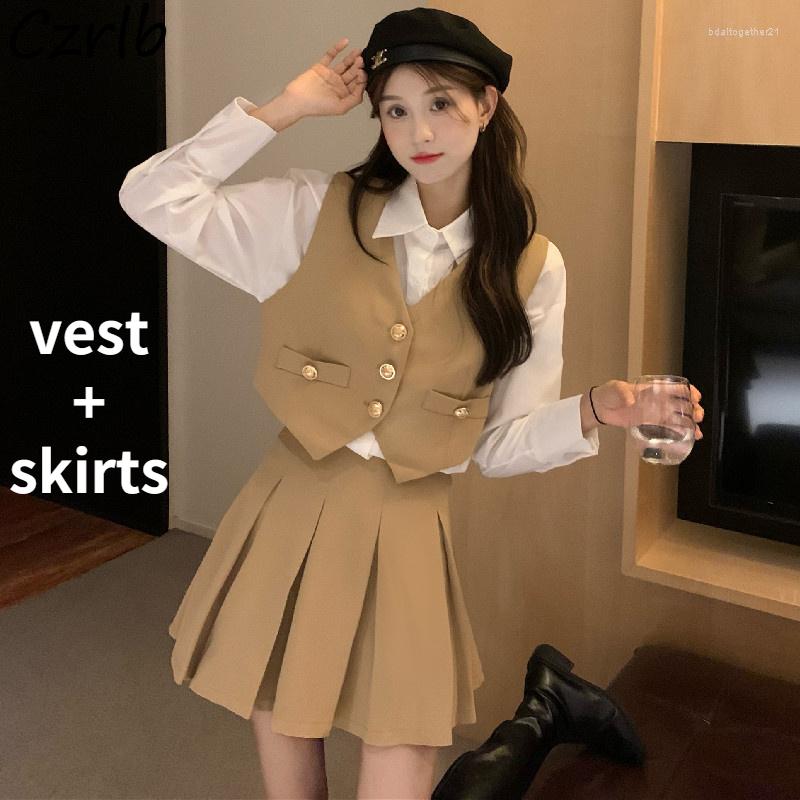 Work Dresses 2 Piece Sets Women Solid Sleeveless V-neck Vests Pleated Mini High Waist Jupe All-match Preppy Style Autumn Fashion Cozy Ins, Khaki sets
Work Dresses 2 Piece Sets Women Solid Sleeveless V-neck Vests Pleated Mini High Waist Jupe All-match Preppy Style Autumn Fashion Cozy Ins, Khaki sets