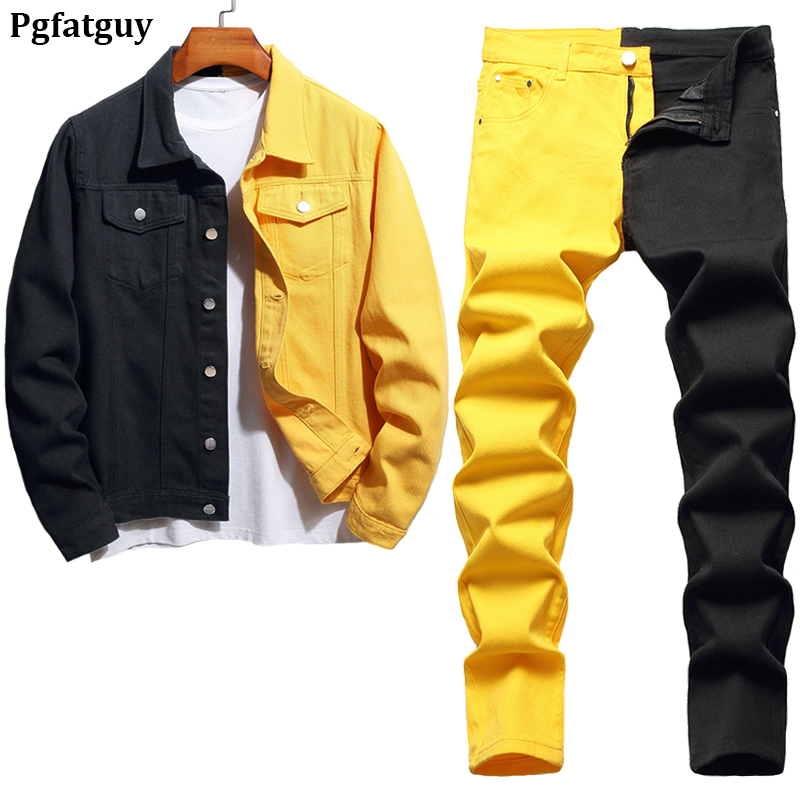 New Tracksuits Two-color Stitching Men's Sets Spring Autumn Yellow and Black Denim Jacket + Stretch Jeans 2pcs Male Clothing, Jacket and jeans 813-3.1766
New Tracksuits Two-color Stitching Men's Sets Spring Autumn Yellow and Black Denim Jacket + Stretch Jeans 2pcs Male Clothing, Jacket and jeans 813-3.1766