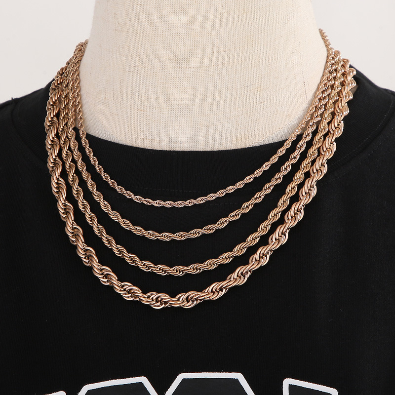 2/3/4/5/6/7/8mm Men Women Fashion Rose Gold Twist Rope Chain Necklaces Hiphop Stainless Steel Waterproof Chains Choker Necklace Jewelry
2/3/4/5/6/7/8mm Men Women Fashion Rose Gold Twist Rope Chain Necklaces Hiphop Stainless Steel Waterproof Chains Choker Necklace Jewelry