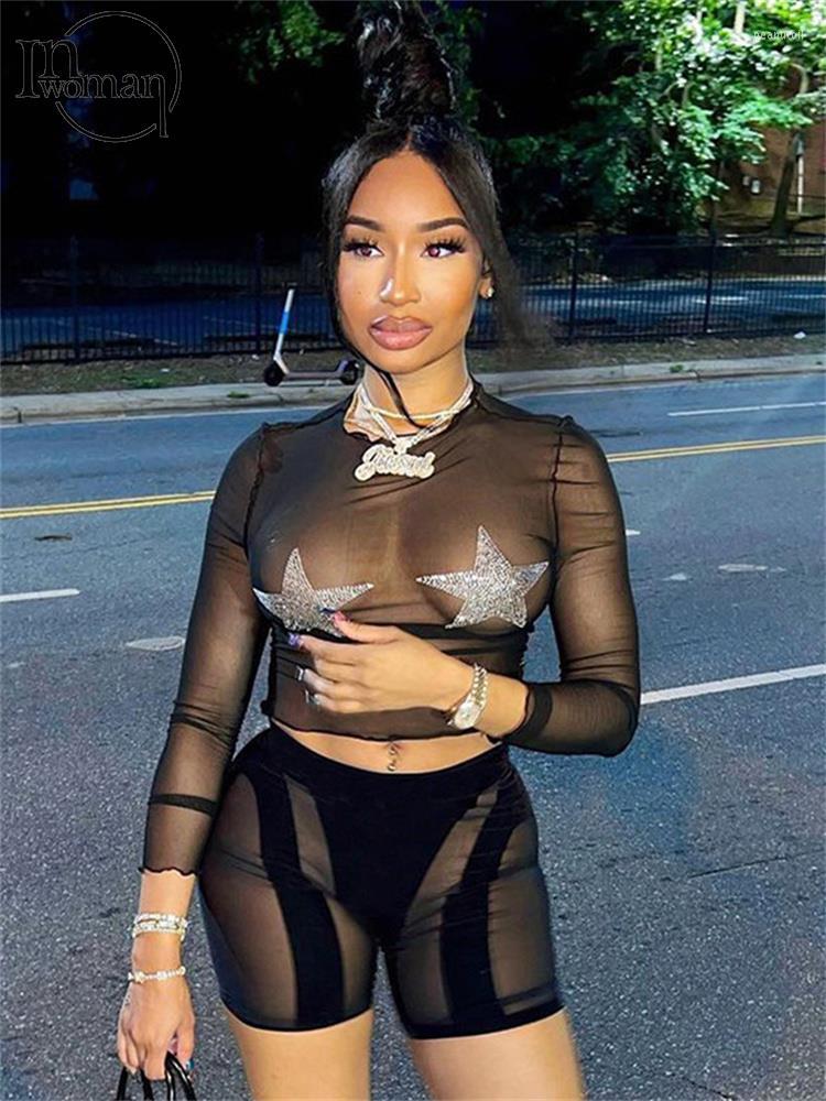 Women' Tracksuits Inwoman Black Sexy Mesh See Through Crop Top Pant Set Party Evening For Women 2023 Summer Long Sleeve Diamonds StarTwo
Women' Tracksuits Inwoman Black Sexy Mesh See Through Crop Top Pant Set Party Evening For Women 2023 Summer Long Sleeve Diamonds StarTwo