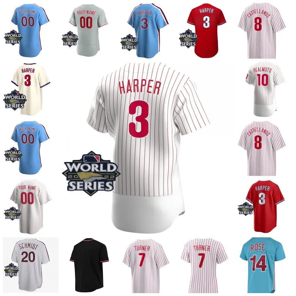 

2023 WS 3 Harper Jersey Kyle Schwarber Trea Turner J. T. Realmuto Alec Bohm Bryson Stott Rhys Hoskins Aaron Nola Brandon Marsh Zack Wheeler Mike Schmidt, Flexbase men