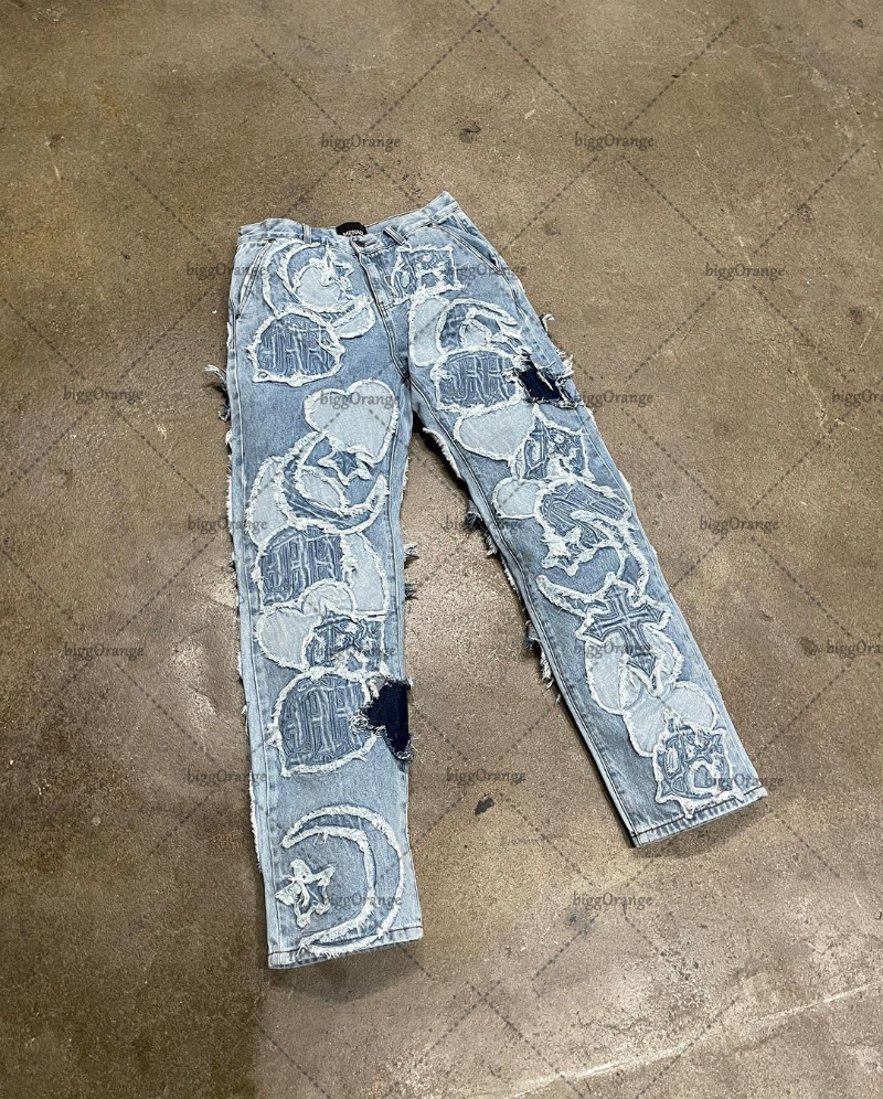 Mens Jeans American High Street Trendy Washed Star Moon Oversized Men Y2K Gothic Rock Waist Loose Wide Leg Straight Pants 230606