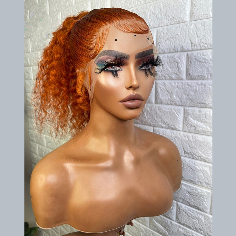 Free Part Ginger Lace Front Human Hair Wigs 13x4 HD Lace Frontal Wig Colored Brazilian 13x4 Deep Wave Frontal Wig Synthetic Heat Resistant