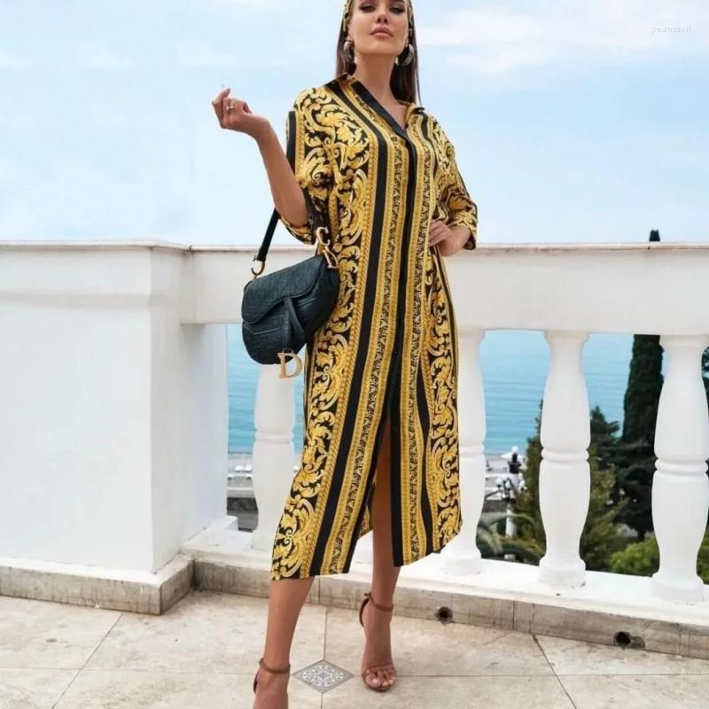Casual Dresses Fashion Yellow Print Dress 2023 Spring Summer Cute Women African Office Lady Three Quarters Sleeve Vestidos, Gold
Casual Dresses Fashion Yellow Print Dress 2023 Spring Summer Cute Women African Office Lady Three Quarters Sleeve Vestidos, Gold